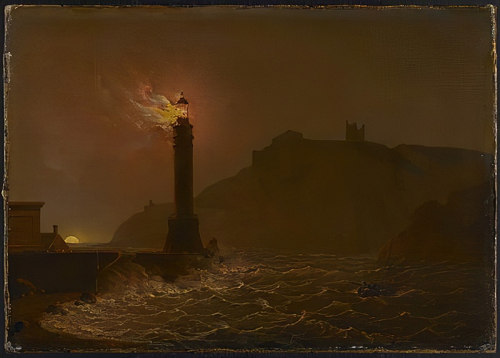 A Lighthouse on Fire at Night - Joseph Wright