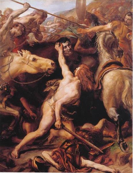 The Gaul Ducar decapitates the Roman general Gaius Flaminius at the Battle of Lake Trasimene, 1882 - Joseph-Noël Sylvestre