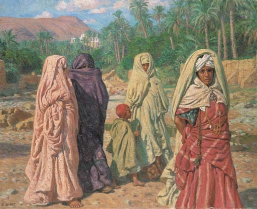 Women crossing the dry bed of the Bou-Saâda wadi - Nasreddine Dinet