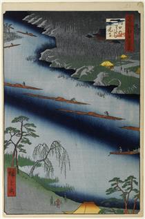 20. The Kawaguchi Ferry and Zenkōji Temple - Утаґава Хіросіґе