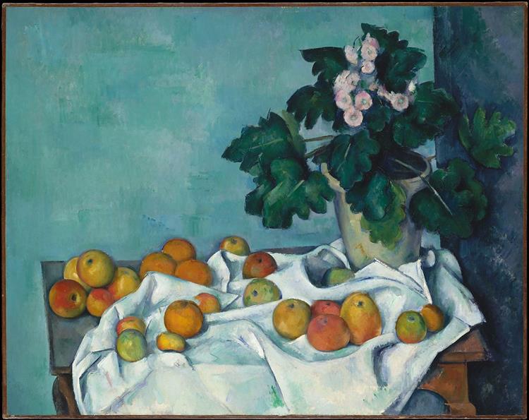 Still Life with Apples and a Pot of Primroses, c.1890 - 塞尚