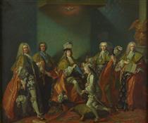 Louis XV Remettant Le Cordon De L'ordre Du Saint-esprit Au Comte De Clermont Dans La Chapelle De Versailles, 3 Juin 1724 - Жан Батист Ван Лоо