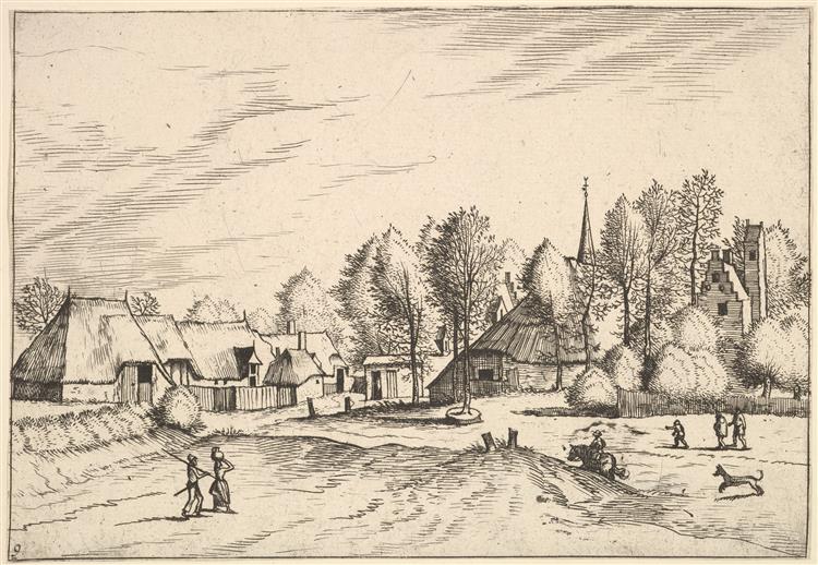 Country Village with Church Tower from Multifariarum Casularum Ruriumque Lineamenta Curiose Ad Vivum Expressa, 1559 - 1561 - Master of the Small Landscapes