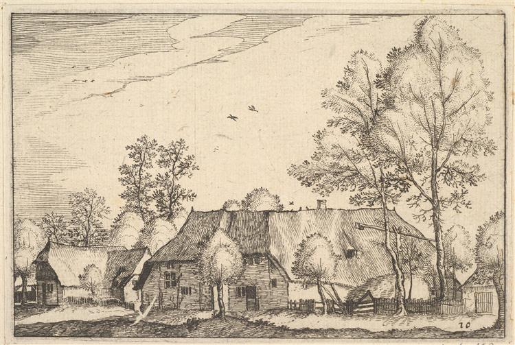 Large Farm, Plate 10 from Regiunculae Et Villae Aliquot Ducatus Brabantiae, c.1610 - Maestro de los Pequeños Paisajes