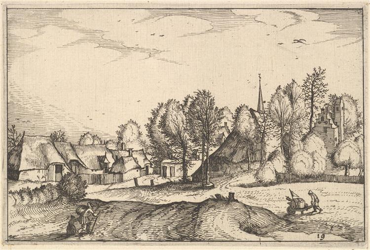 Road into a Village, Plate 19 from Regiunculae Et Villae Aliquot Ducatus Brabantiae, c.1610 - Meister der kleinen Landschaften