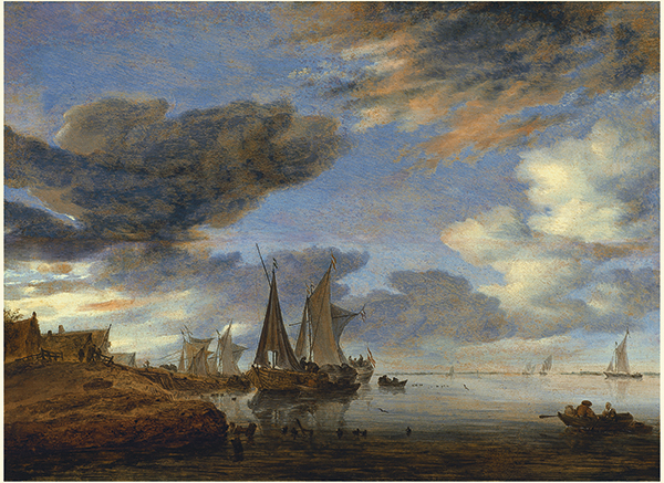 Sailing Ships near a Village - Salomon van Ruysdael