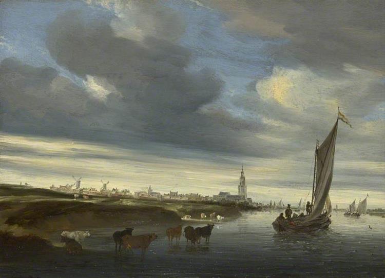A View of Rhenen Seen from the West - Salomon van Ruysdael
