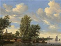 River Landscape with Ferry - Саломон ван Рейсдал
