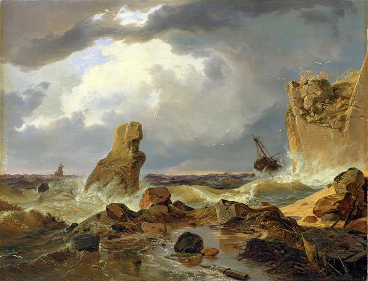 Surf on a Rocky Coast, c.1835 - Андреас Ахенбах