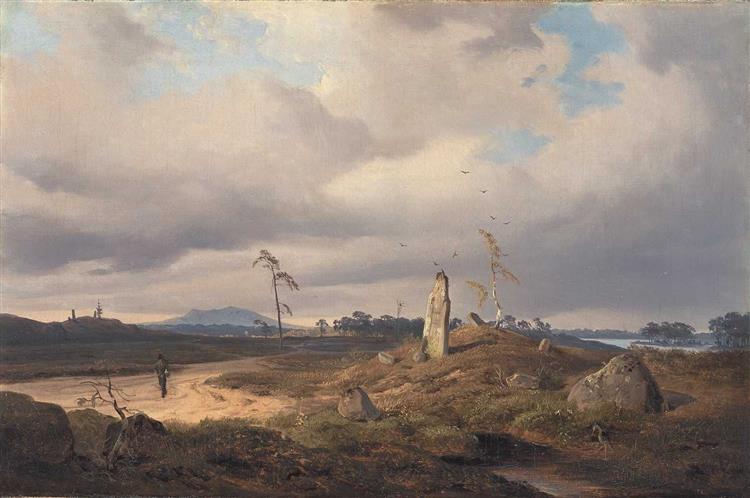 Landscape with rune stone, 1841 - Андреас Ахенбах