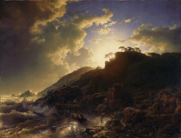 Sunset after a Storm on the Coast of Sicily - Andreas Achenbach
