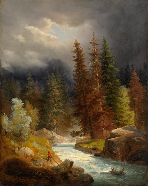 Hikers At A Torrent, 1841 - Андреас Ахенбах