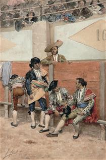A rest during the bullfight - Joaquin Agrasot y Juan