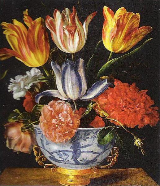 Strauß Mit Tulpen, Rosen Und Mohn, c.1625 - Хуан Ван дер Амен