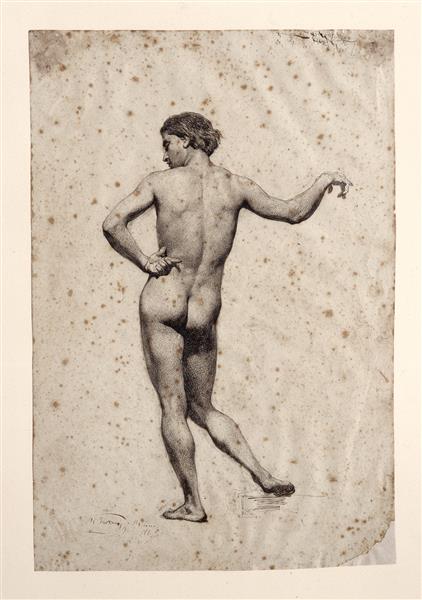 Male nude back with the arm extended, 1860 - Marià Fortuny