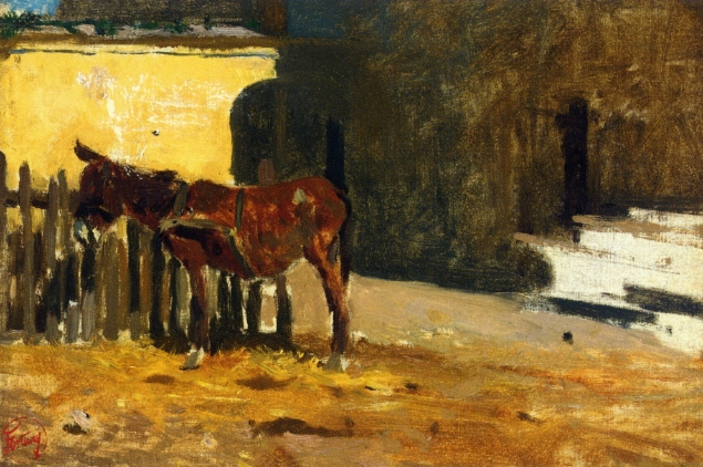 A donkey in a yard - Marià Fortuny i Marsal