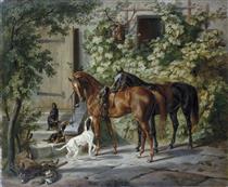 Horses at the Porch - Oswald Achenbach