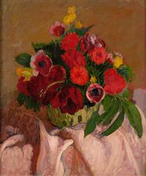 Mixed Flowers on Pink Cloth - Roderic O'Conor