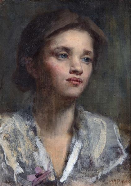 Portrait of a Young Girl with Flower - Sarah Henrietta Purser