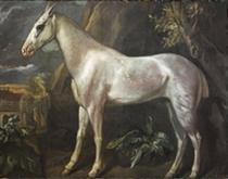 The Marquess of Worcester's Dappled Grey Stallion, with Worcester House Beyond - Jacob Peter Gowy