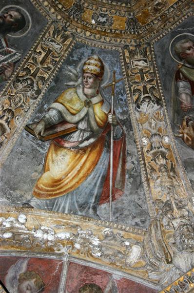 A Pope Doctor of the Church (possibily Leo the Great). Detail from the Ceiling of the Altar Chapel in the Cappella Di Sant'aquilino in the Basilica Di San Lorenzo Maggiore in Milan, 1540 - Carlo Urbino