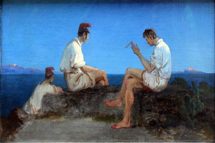 Three Fishermen in the Gulf of Naples, 1833 - Carl Blechen
