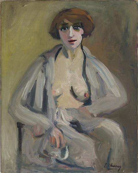 Self Portrait with Open Dressing Gown, c.1920 - Émilie Charmy