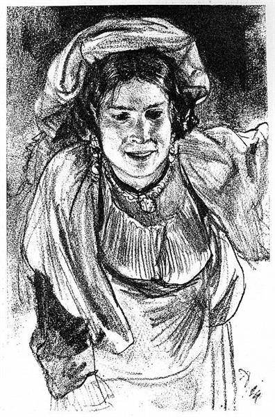 Study of An Italian Girl, c.1880 - 1882 - Адольф фон Менцель