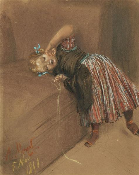 Girl on a Sofa (5 November 1848), 1848 - Адольф фон Менцель
