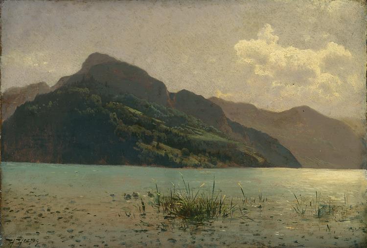 View of Lake Lucerne Opposite Brunnen - Hermann Ottomar Herzog