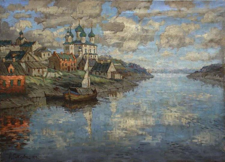 View from a River on Old Town, 1915 - Константин Иванович Горбатов