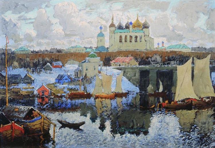 Pier in Novgorod, 1919 - Konstantin Ivanovich Gorbatov