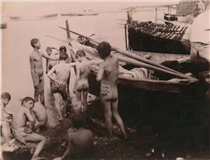 Nude studies, young boys near fishing boats, Italy - Roberto Rive