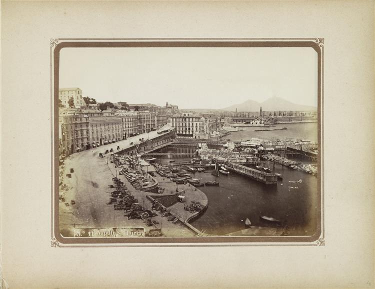 View of the harbor and the quays in the Santa Lucia neighborhood of Naples, c.1860 - Roberto Rive