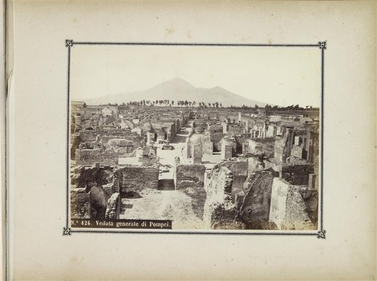 View of the remains of Pompeii with Vesuvius in the background, c.1860 - Roberto Rive
