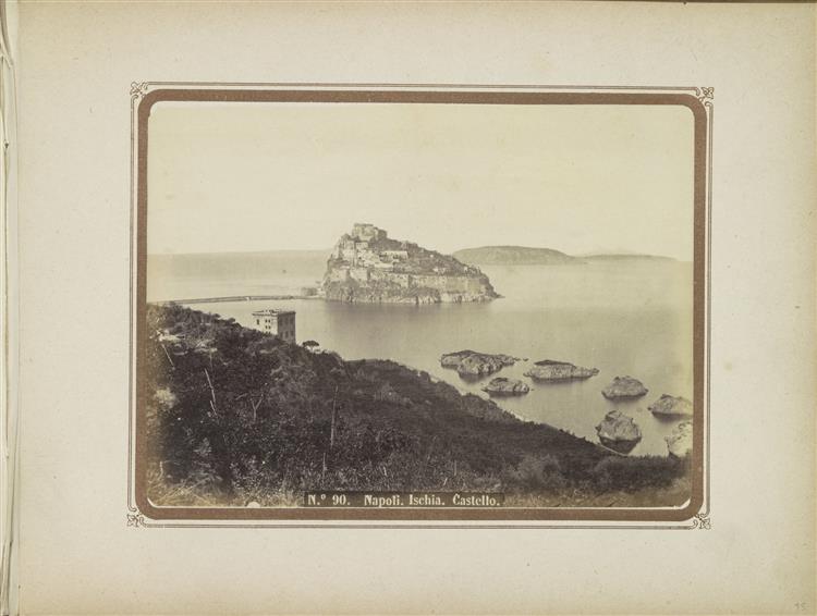 View of the island of Ischia with the Castello Aragonese Napoli, c.1860 - Roberto Rive
