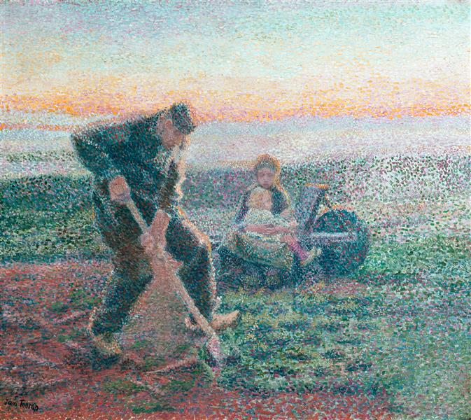 Digging Farmer with Wife and Child on a Wheelbarrow, 1888 - Jan Toorop