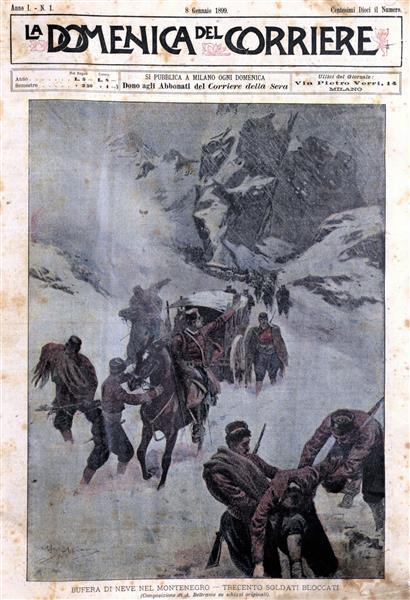 Snowstorm in Montenegro - Three hundred soldiers stranded (8th January 1899), 1899 - Achille Beltrame