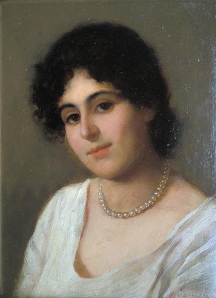 Young woman with pearl necklace, c.1891 - Vittorio Tessari