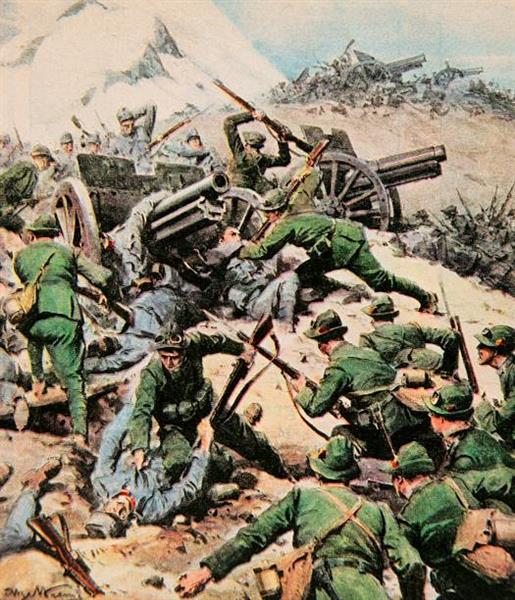 Italian army soldiers involved in hand-to-hand fighting with Imperial Austro-Hungarian troops in Trentino, North Italy, 1918 - Achille Beltrame2
