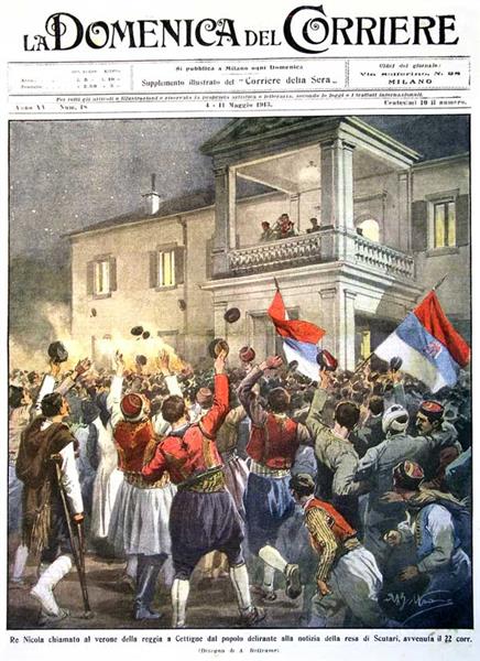King Nikola Refereeing to the Montenegrin Army in Cetinje That Turks Have Yield Town of Scutari to the Montenegrins, 1913 - Achille Beltrame