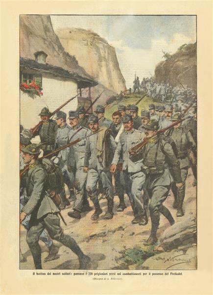 The 220 prisoners taken in the fight for the possession of the Freikofel pass, 1915 - Achille Beltrame