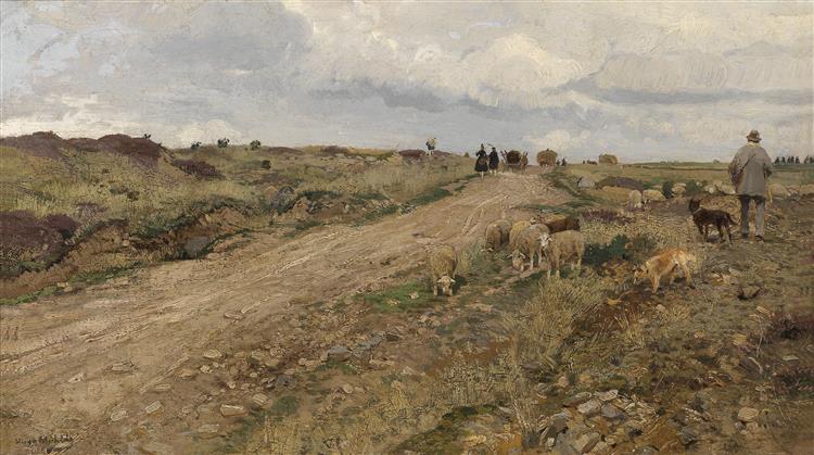 Shepherd on the way home in the Hessian landscape - Hugo Mühlig