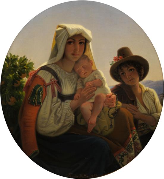 Italian mother with toddler and boy in a landscape, 1849 - Theodor Leopold Weller