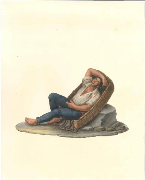Man in a Basket (Worker in traditional Napolitan costumes sleeping), c.1820 - Michela De Vito