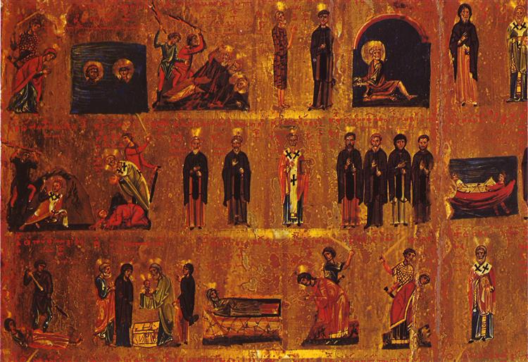Saints of January and February feasts from a calendar icon (one of four), c.1050 - c.1100 - Orthodox Icons