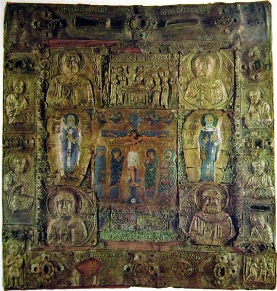 Комбінована ікона з розп'яттям, Христом, святими та євангельськими сценами, c.1050 - Православні Ікони