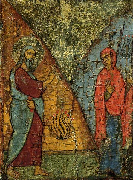 Elijah Meets the Sarepta Widow (from Hagiographic cycle of detail of 'Prophet Elijah in the desert' ), c.1275 - c.1325 - Orthodox Icons