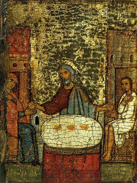 Elijah In The Widow's House Multiplies Bread (from Hagiographic cycle of detail of 'Prophet Elijah in the desert' ), c.1275 - c.1325 - Orthodox Icons