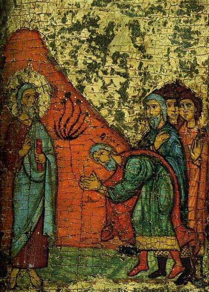 Obadiah, Messenger of King Ahab, Meets Elijah (from Hagiographic cycle of detail of 'Prophet Elijah in the desert' ), c.1275 - c.1325 - Orthodox Icons